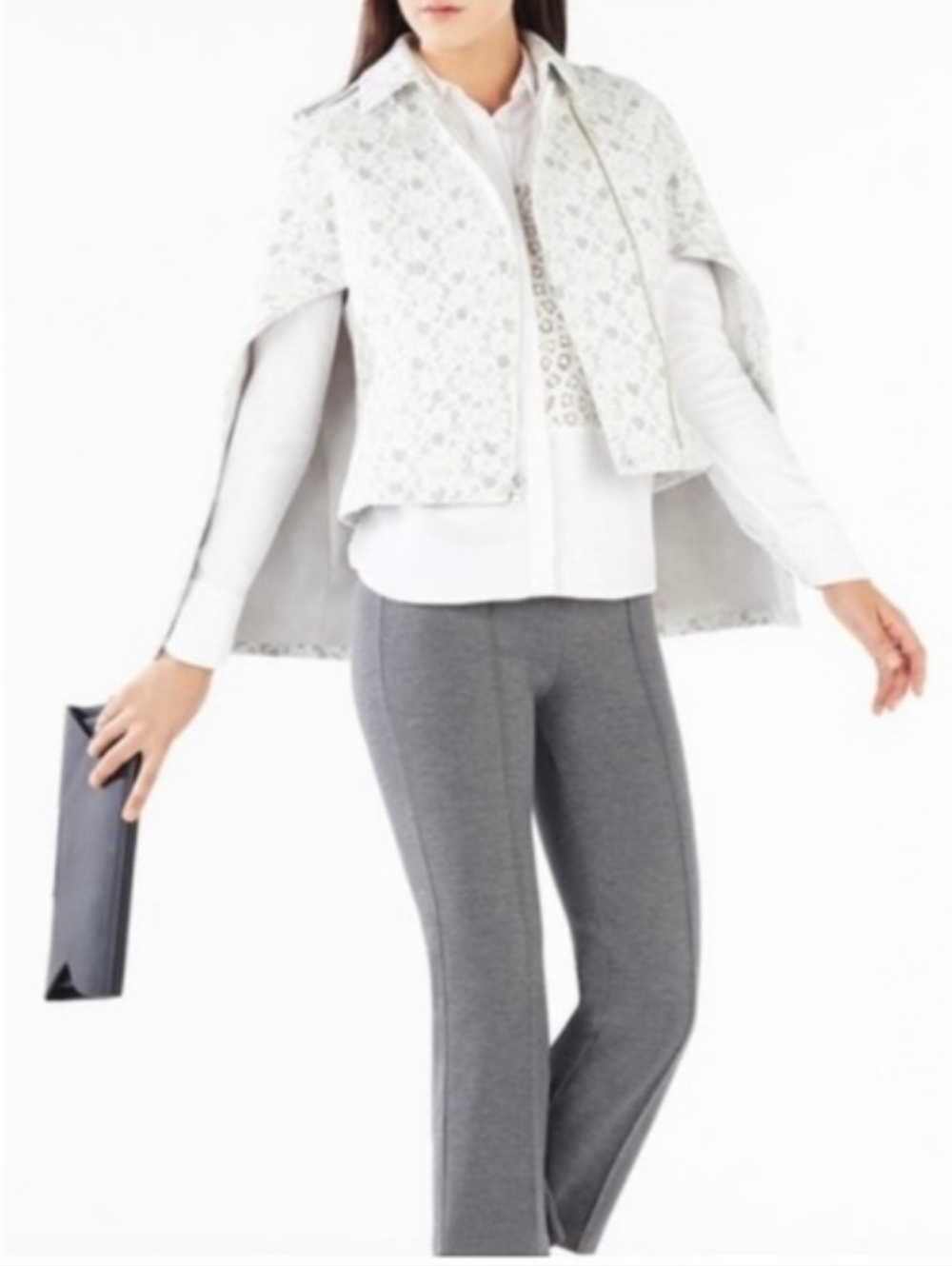 BCBGMAXAZRIA Jameson Lace Cape Blazer Women's XS Classic Elegant Off White - Picture 2 of 6